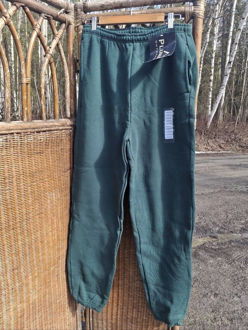 Plum Dark Green Fleece Joggers with Elastic Waist